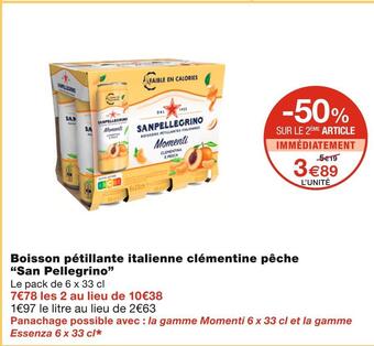 Monoprix San pellegrino boisson pétillante italienne clémentine pêche offre