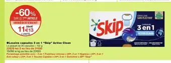 Monoprix Skip lessive capsules 3 en 1 active clean offre