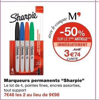 Monoprix Sharpie marqueurs permanents offre