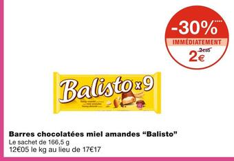 Monoprix Balisto barres chocolatées miel amandes offre