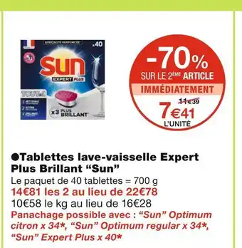 Monoprix Sun tablettes lave-vaisselle expert plus brillant offre