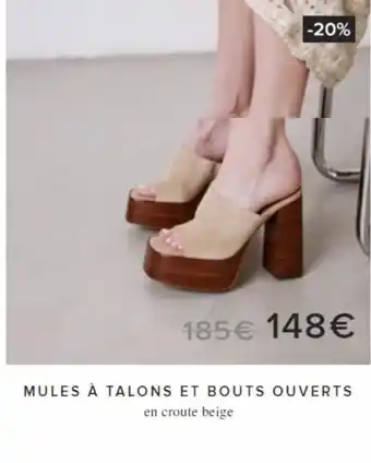 MULES À TALONS ET BOUTS OUVERTS en croute beige