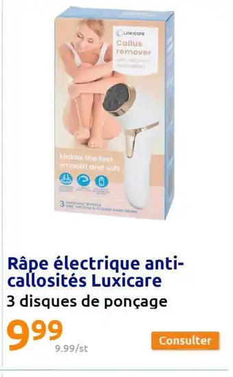 Action Râpe électrique anti-callosités Luxicare 3 disques de ponçage offre