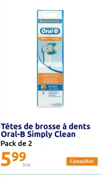 Action Têtes de brosse à dents Oral-B Simply Clean Pack de 2 offre