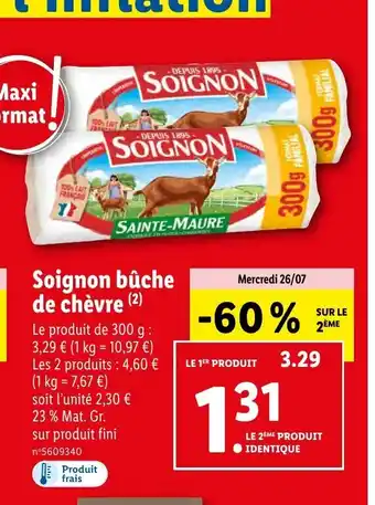 Lidl Soignon bûche de chèvre (2) offre