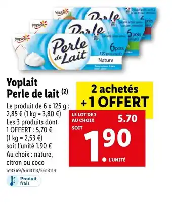 Lidl Yoplait Perle de lait (²) offre