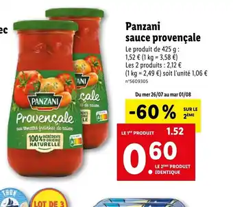 Lidl Panzani sauce provençale offre