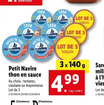 Lidl Petit Navire thon en sauce offre