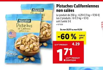 Lidl Pistaches Californiennes non salées offre
