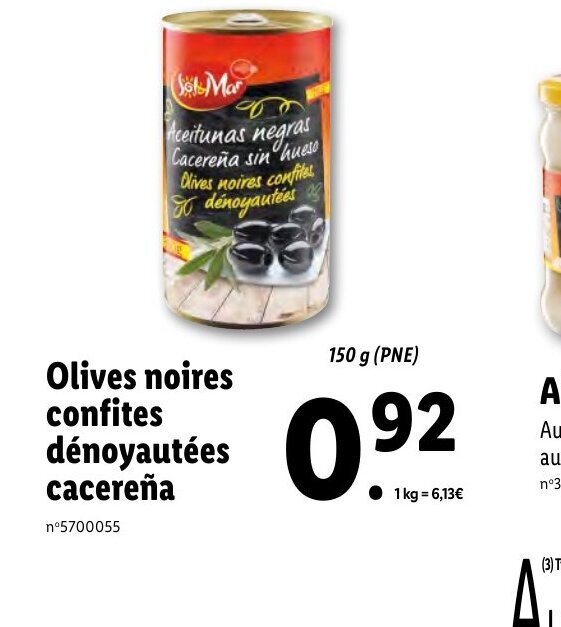 Promo Olives noires confites dénoyautées cacereña chez Lidl