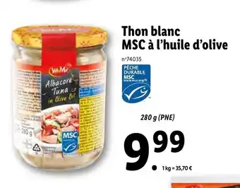 Lidl Thon blanc MSC à l'huile d'olive offre