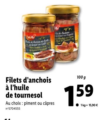 Lidl Filets d'anchois à l'huile de tournesol offre