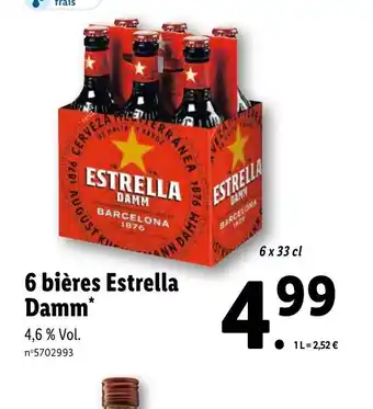 Lidl 6 bières Estrella Damm* 4,6% Vol. n°5702993 offre