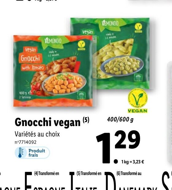 Promo Gnocchi vegan chez Lidl
