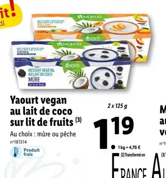Lidl Yaourt vegan au lait de coco sur lit de fruits (³) offre