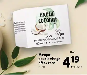 Lidl Masque pour le visage détox coco offre