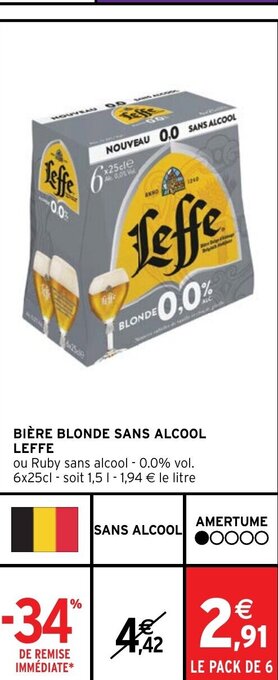 Intermarché Hyper BIERE BLONDE SANS ALCOOL LEFFE offre