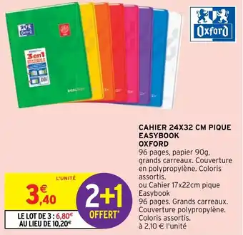 Intermarché Hyper CAHIER 24X32 CM PIQUE EASYBOOK OXFORD offre