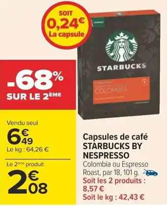 Carrefour Capsules de café STARBUCKS BY NESPRESSO offre