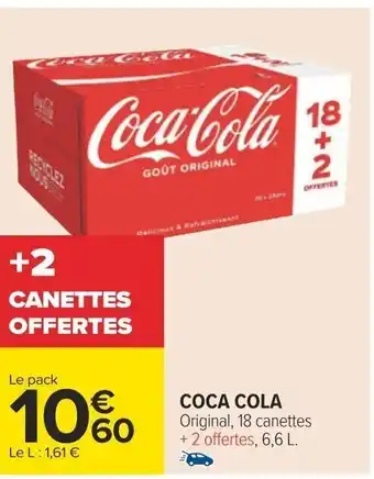 COCA COLA Original, 18 canettes +2 offertes, 6,6 L.
