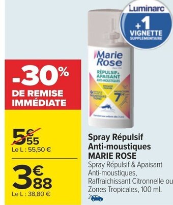 Carrefour Spray Répulsif Anti-moustiques MARIE ROSE offre