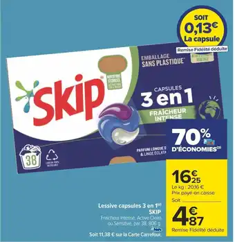 Carrefour Lessive capsules 3 en 1(d) SKIP offre