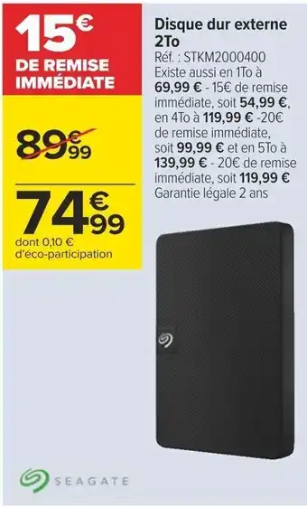 Carrefour Disque dur externe 2To offre