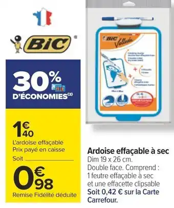 Carrefour Ardoise effaçable à sec Dim 19 x 26 cm. offre