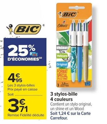 Carrefour 3 stylos-bille 4 couleurs offre