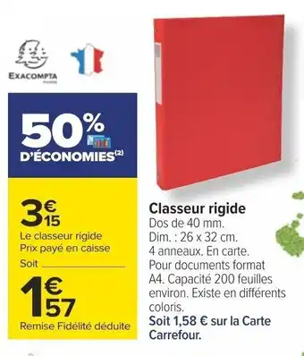 Carrefour Classeur rigide offre