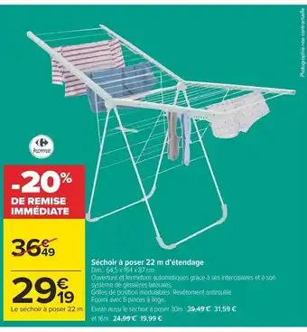 Carrefour Séchoir à poser 22 m d'étendage Dim : 64,5 x 164 x 87 cm. offre