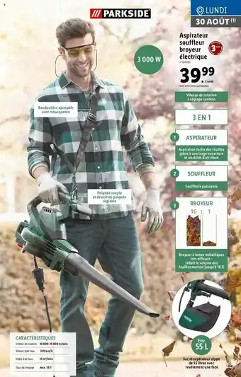 Lidl Aspirateur Souffleur Broyeur électrique Parkside offre