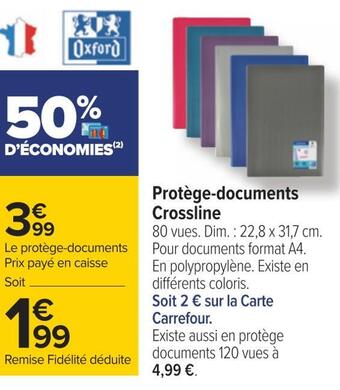 Carrefour Oxford protège-documents crossline offre