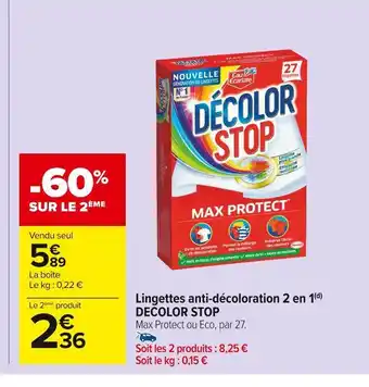 Carrefour Market Decolor stop lingettes anti-décoloration 2 en 1(d) offre