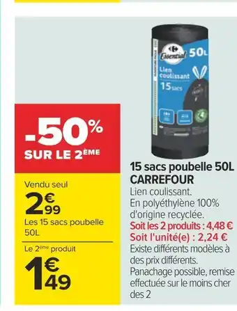 Carrefour Carrefour 15 sacs poubelle 50l offre