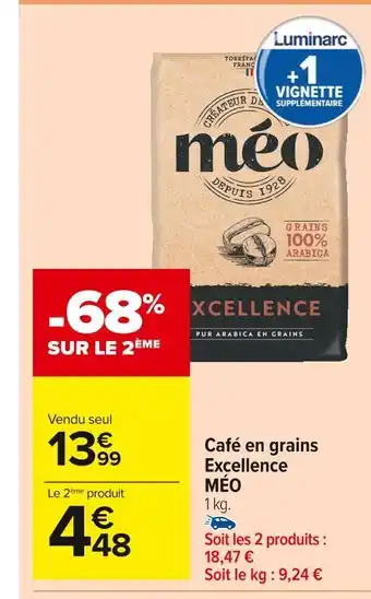 Carrefour Market Méo café en grains excellence offre