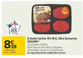 Carrefour Socopa 8 steaks hachés 15% m.g. ultra savoureux offre