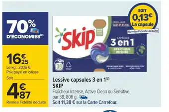Carrefour Skip lessive capsules 3 en 1(d) offre