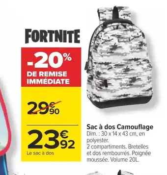 Carrefour Fortnite sac à dos camouflage offre