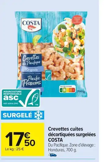 Carrefour Market Costa crevettes cuites décortiquées surgelées offre