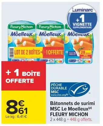 Carrefour Fleury michon bâtonnets de surimi msc le moelleux offre