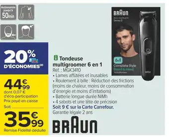 Carrefour Braun tondeuse multigroomer 6 en 1 offre