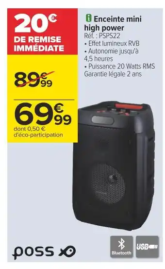 Carrefour Poss enceinte mini high power offre