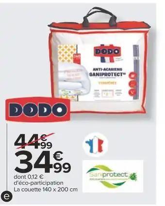 Carrefour Dodo couette anti-acarien saniprotect offre