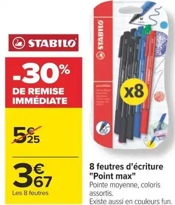 Carrefour Stabilo 8 feutres d'écriture point max offre