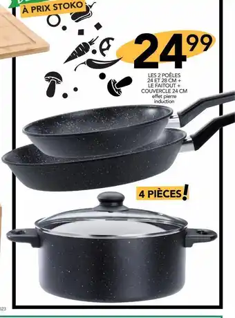 Stokomani Les 2 poêles 24 et 28 cm le faitout couvercle 24 cm offre