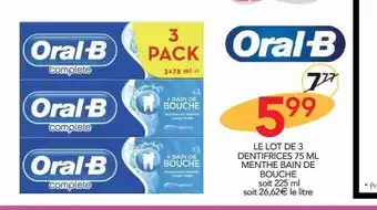 Stokomani Le lot de 3 dentifrices 75ml menthe bain de bouche offre