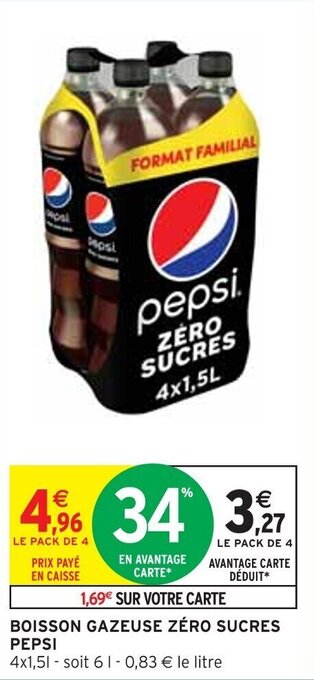 Intermarché BOISSON GAZEUSE ZÉRO SUCRES PEPSI offre