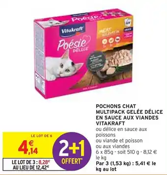 Intermarché POCHONS CHAT MULTIPACK GELÉE DÉLICE EN SAUCE AUX VIANDES VITAKRAFT offre
