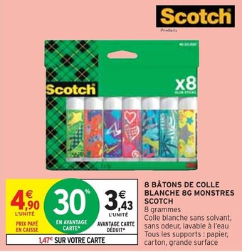 Intermarché 8 BÂTONS DE COLLE BLANCHE 8G MONSTRES SCOTCH offre